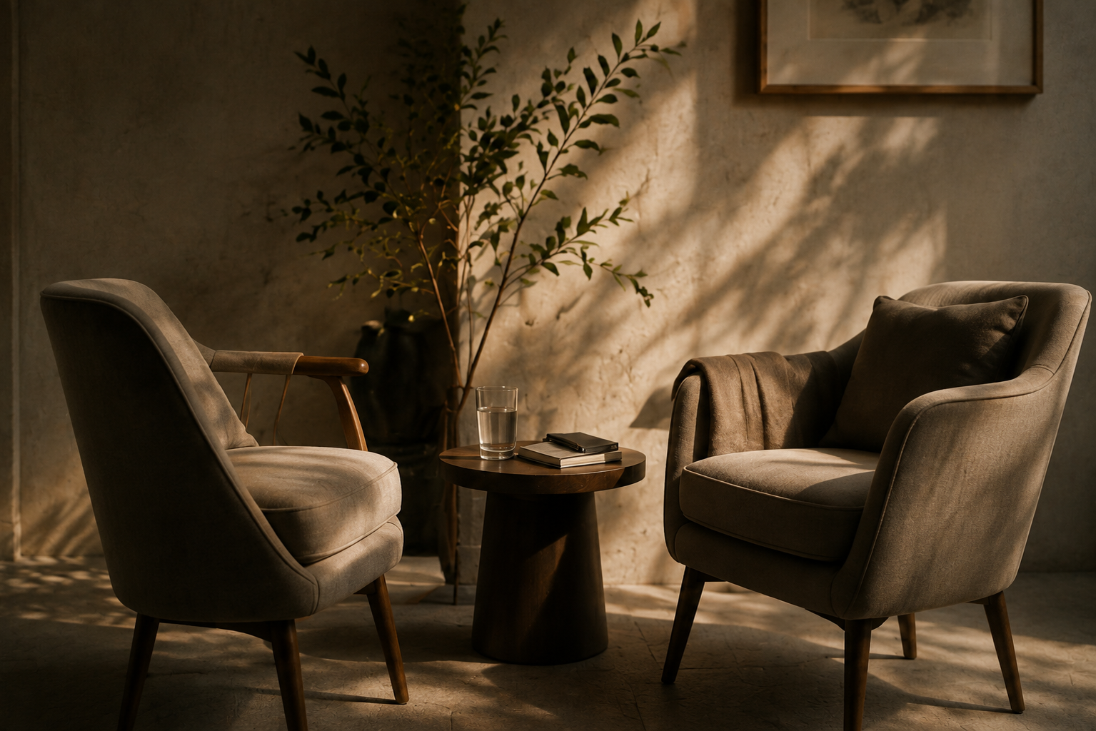 Two armchairs facing each other in a sunlit room — connection